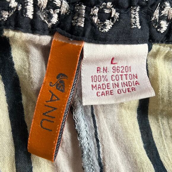 Anu shift tunic striped 3/4 sleeve beaded neckline lightweight vacation boho L - Picture 12 of 12